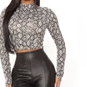 Fashion Nova Black and Gray Snake Print Blouse